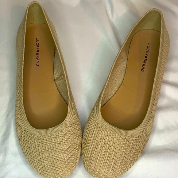 2 for $48 Lucky Brand Tan Flats Perforated Loafers - Picture 1 of 5